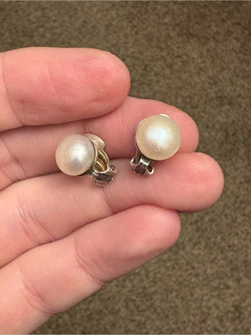 Non-Pierced White Genuine Pearl Clip-On Earrings in Sterling Silver Settings